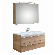 Pelipal Serie 6025 Badmöbel Set 2-3 - 97 cm, Spiegelschrank mit LED-Aufsatzleuchte, Mineralmarmor-WT, Unterschrank- B: 970 H: - T: 480