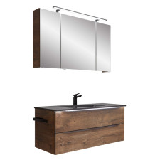 Pelipal Serie 6025 Badmöbel Set 3-3 - 117 cm, Spiegelschrank mit LED-Aufsatzleuchte, Mineralmarmor-Waschtisch, Unterschr.- B: 1170 H: - T: 480