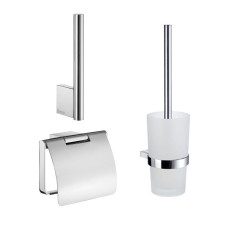 Smedbo AIR Accessoire Set 1 - Chrom: Bürstengarnitur, Toilettenpapier, Reservepapierhalter - zur Wandmontage