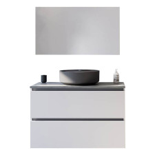 Nobilia Relax Badmöbel Set 9 - 100 cm, Flächenspiegel, Keramik-Aufsatzwaschtisch, Waschtischplatte, Schublade, Auszug- B: 1003 H:  T: 485