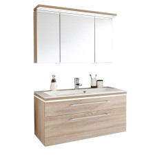 Puris Cool Line Badmöbel Set - 90 cm, Spiegelschrank B mit LED-Beleuchtung, Waschtisch und Waschtischunterschrank- B: 920 H: - T: 500