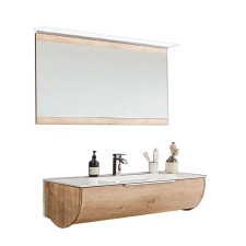 Puris Rounds Badmöbel Set 15 - 123,4 cm, Flächenspiegel, STONEPLUS- oder Glas-Waschtisch, Unterschrank- B: 1234 H: - T: 500