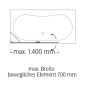 HSK K2 Badewannenaufsatz 1 festes und 1 bewegliches Element Massangabe Skizze