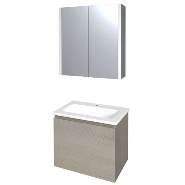 Burgbad Bel Badmöbel Set 1-2 - 63 cm, Spiegelschrank, Keramik-Waschtisch, Unters