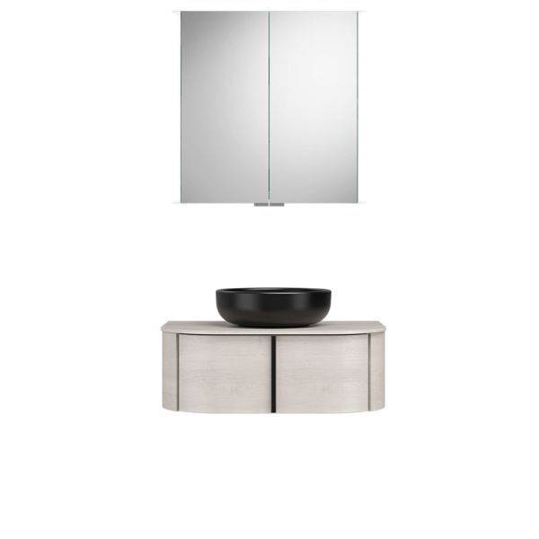 Burgbad Lavo 2.0 Badmöbel Set 37 - 72 cm, Spiegelschrank, Keramik-Aufsatzbecken