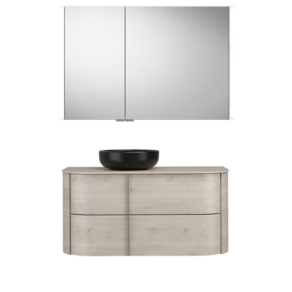 Burgbad Lavo 2.0 Badmöbel Set 49 - 102 cm, Spiegelschrank, Keramik-Aufsatzwascht