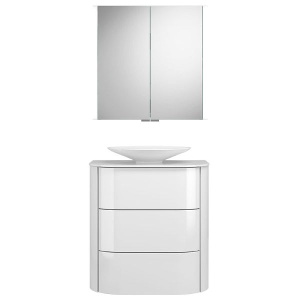 Burgbad Lavo 2.0 Badmöbel Set 44 - 72 cm, Spiegelschrank, Mineralguss-Aufsatzbec