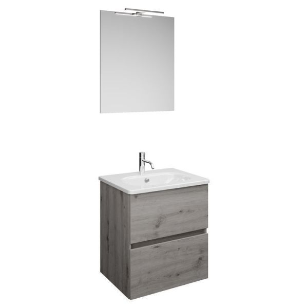 Burgbad Rocio Badmöbel Set 60 cm Eiche Dekor Silber