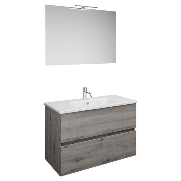 Burgbad Rocio Badmöbel Set 100 cm Eiche Dekor Silber