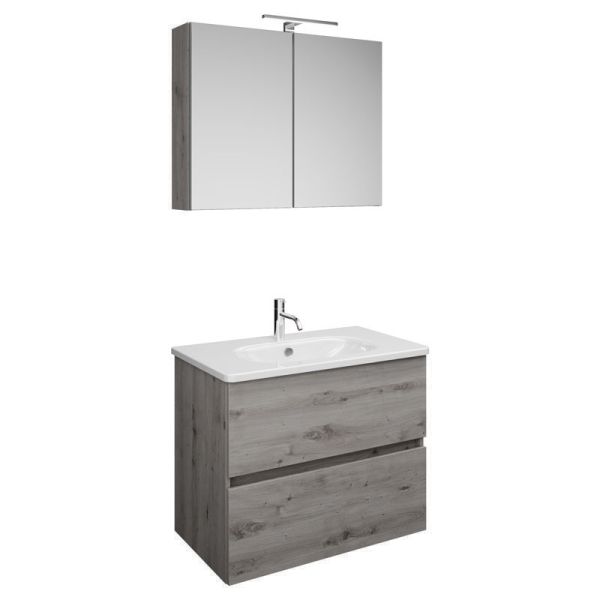 Burgbad Rocio Badmöbel Set 80 cm Eiche Dekor Silber