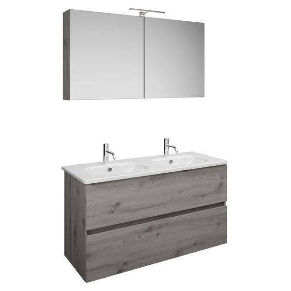 Burgbad Rocio Badmöbel Set 120 cm Eiche Dekor Silber