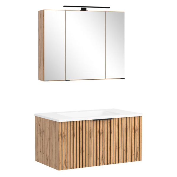 Held Möbel Ashton Badmöbel Set - 80 cm,Spiegelschrank mit LED-Aufbauleuchte