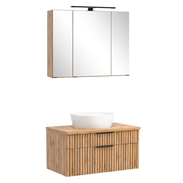 Held Möbel Ashton Badmöbel Set - 80 cm, Spiegelschrank, Keramik-Aufsatzbecken
