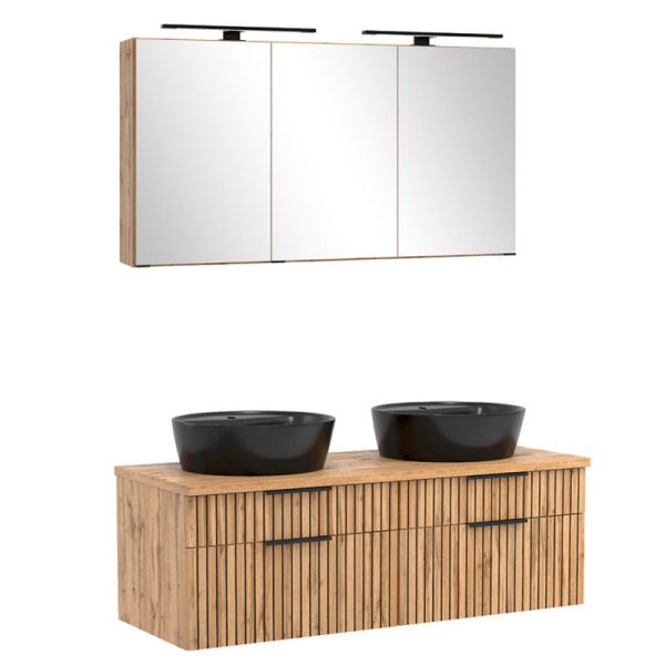 Held Möbel Ashton Badmöbel Set - 120 cm, Spiegelschrank, 2 Keramik-Aufsatzbecken