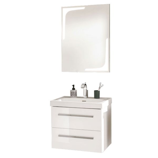Lanzet K1 Badmöbel Set - 61 cm, Flächenspiegel, Keramik-WT und WTU