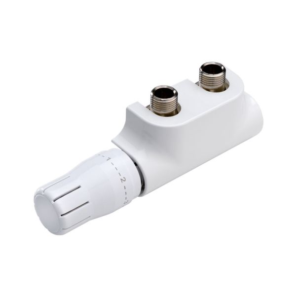 Nordholm Anschlussarmaturen Twin Reg 200, Weiß, Thermostat-Ventil Eckversion