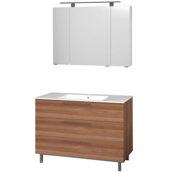 Puris Quada Badmöbel Set 1-3 -102 cm, Spiegelschrank Aufsatzleuchte