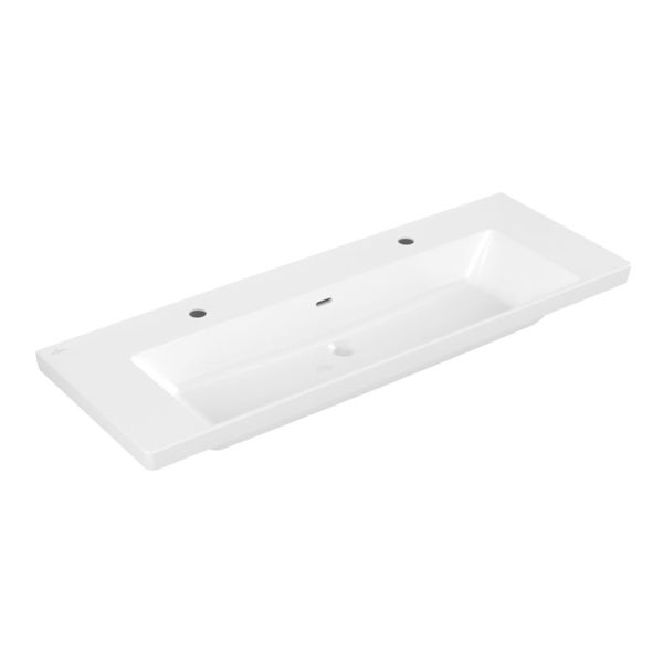Villeroy und Boch Subway 3.0 Doppelwaschtisch 130 cm, 2 Hahnlöcher, Überlauf