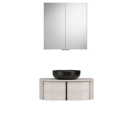 Burgbad Lavo 2.0 Badmöbel Set 37 - 72 cm, Spiegelschrank, Keramik-Aufsatzbecken