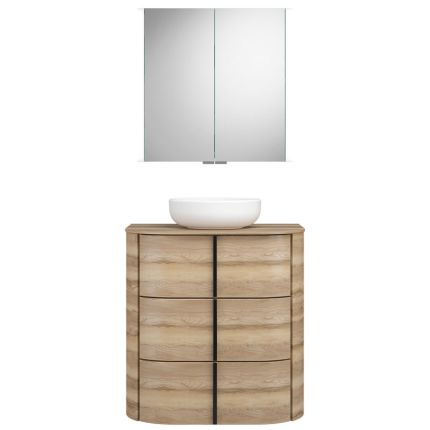 Burgbad Lavo 2.0 Badmöbel Set 17 - 72 cm, Spiegelschrank, Keramik-Aufsatzbecken