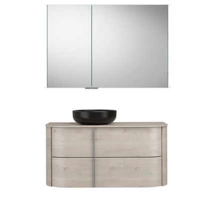 Burgbad Lavo 2.0 Badmöbel Set 49 - 102 cm, Spiegelschrank, Keramik-Aufsatzwascht