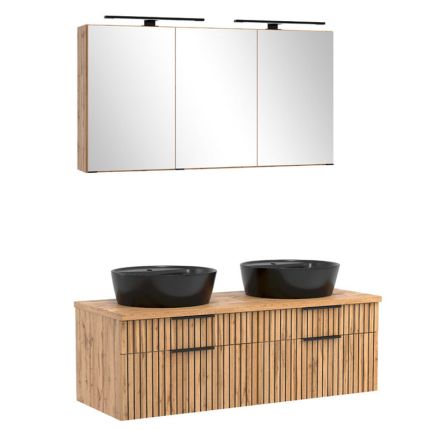 Held Möbel Ashton Badmöbel Set - 120 cm, Spiegelschrank, 2 Keramik-Aufsatzbecken