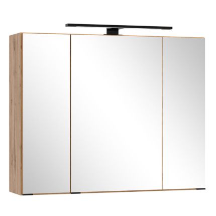 Held Möbel Ashton Spiegelschrank - 80 cm, 3 Spiegeltüren, 6 Glaseinlegeböden