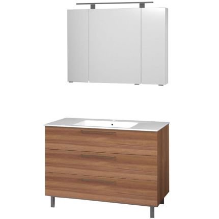 Puris Quada Badmöbel Set 1-3 -102 cm, Spiegelschrank Aufsatzleuchte