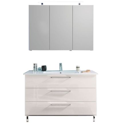 Puris Quada Badmöbel Set 1-4 -122 cm, Spiegelschrank Aufsatzleuchte