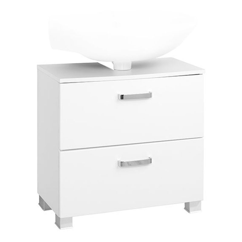 Held Möbel Bologna Waschbeckenunterschrank - 60 cm, 1 Klappe, 1 Auszug, Softclose, universal, hglz. weiß / weiß