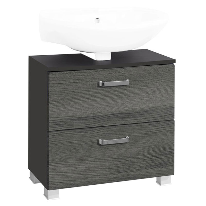 Held Möbel Bologna Waschbeckenunterschrank - 60 cm, 1 Klappe, 1 Auszug, Softclose, eiche rauchsilber / graphitgrau