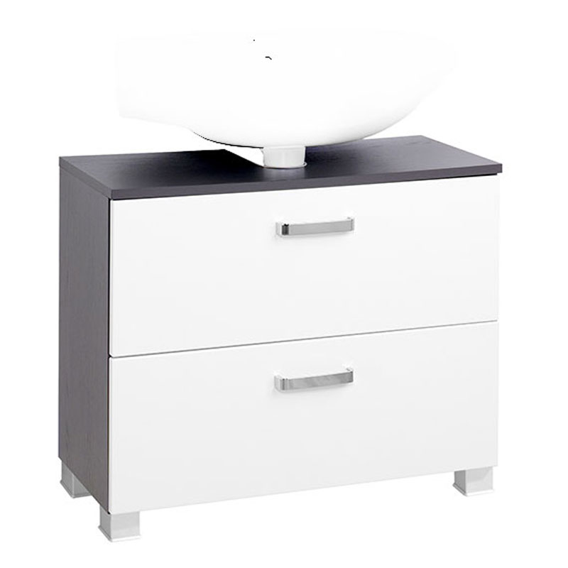 Held Möbel Bologna Waschbeckenunterschrank - 70 cm, 1 Klappe, 1 Auszug, Softclose, universal, hglz. weiß / graphitgrau