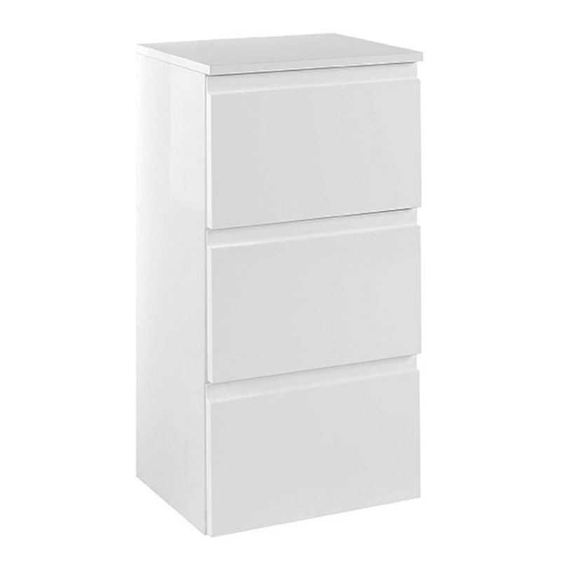 Held Möbel Cardiff Unterschrank - 40 cm, 3 Auszüge mit Softclose-Funktion und Reling, hglz. weiß / weiß