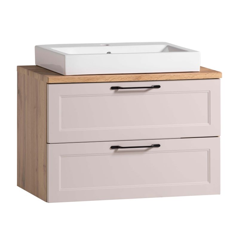 Held Möbel Lugo Waschtisch mit Unterschrank - 80 cm, Keramik-Aufsatzbecken, 2 Metallauszüge mit Softclose, Kaschmir/Wotaneiche