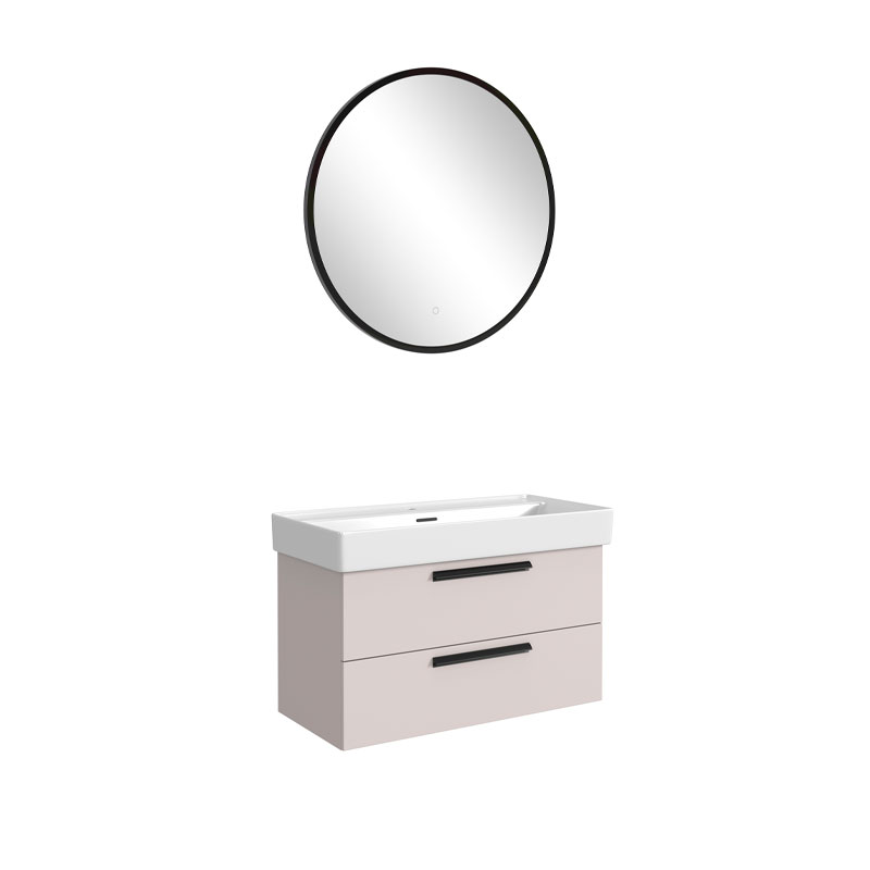 Held Möbel Aveiro Badmöbel Set 1 - 100 cm, Flächerspiegel mit Metallrahmen, Keramikwaschtisch, 2 Auszüge