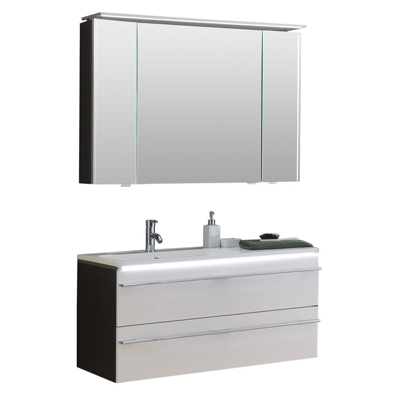 Marlin 3250star Badmöbel Set 19 - 100 cm, Spiegelschrank, Mineralguss-Waschtisch, Unterschrank mit 2 Auszügen
