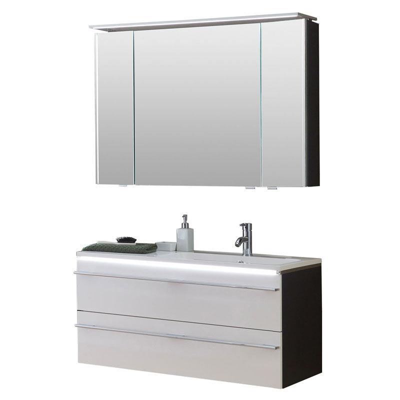Marlin 3250star Badmöbel Set 20 - 100 cm, Spiegelschrank, Mineralguss-Waschtisch, Unterschrank mit 2 Auszügen