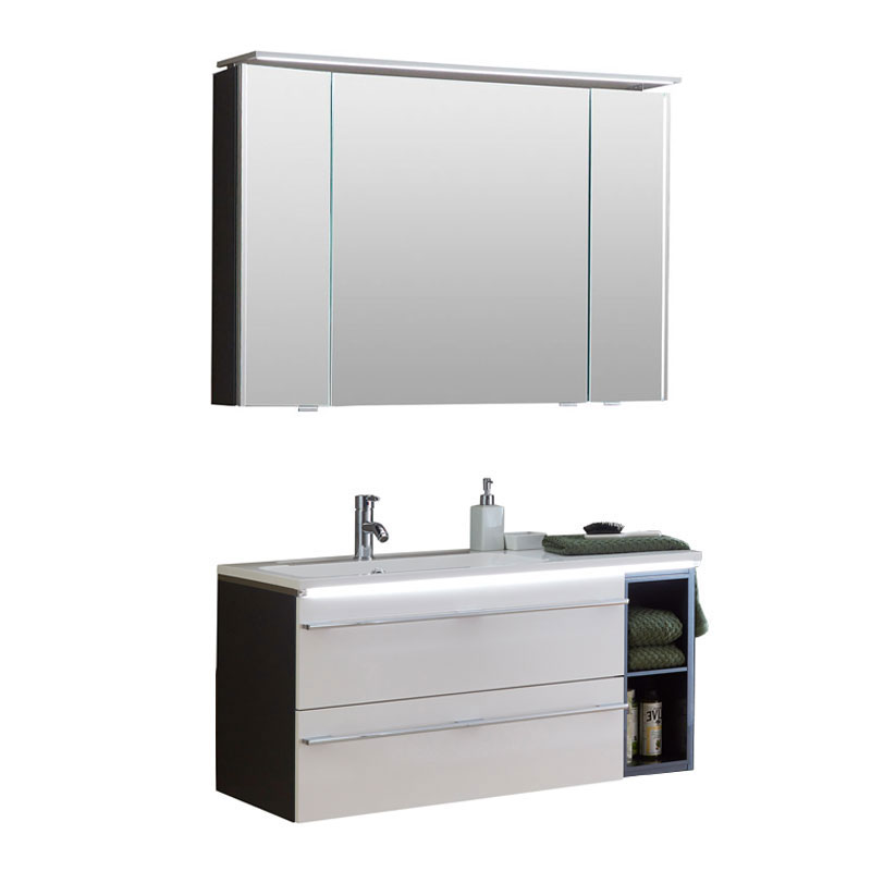 Marlin 3250star Badmöbel Set 21 - 100 cm, Spiegelschrank, Mineralguss-Waschtisch, Unterschrank mit 2 Auszügen und Regal