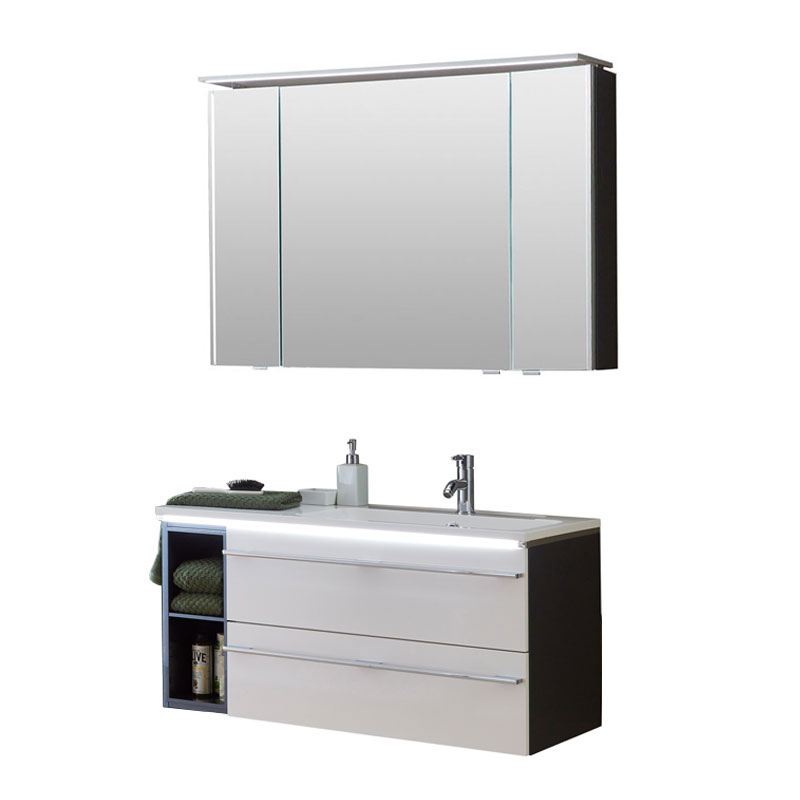 Marlin 3250star Badmöbel Set 22 - 100 cm, Spiegelschrank, Mineralguss-Waschtisch, Unterschrank mit 2 Auszügen und Regal