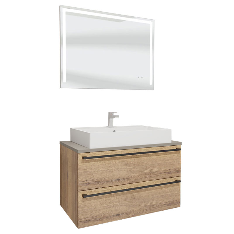 Nobilia Ella Badmöbel Set 27 - 100 cm, Flächenspiegel wählbar, Aufsatz-WT wählbar, Waschtischplatte, 2 Auszüge