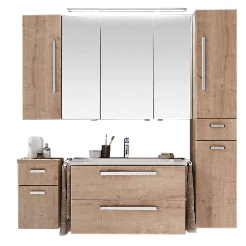 Puris Kera Plan Badmöbel Set 6 - 100 cm, Spiegelschrank, STONEPLUS-WT, WT-Unterschrank, Ergänzungsschränke