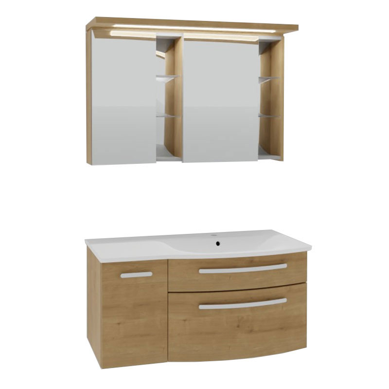 Puris Linea Badmöbel Set 10 - 100 cm, Spiegelschrank, Mineralguss-Waschtisch, Waschtischunterschrank