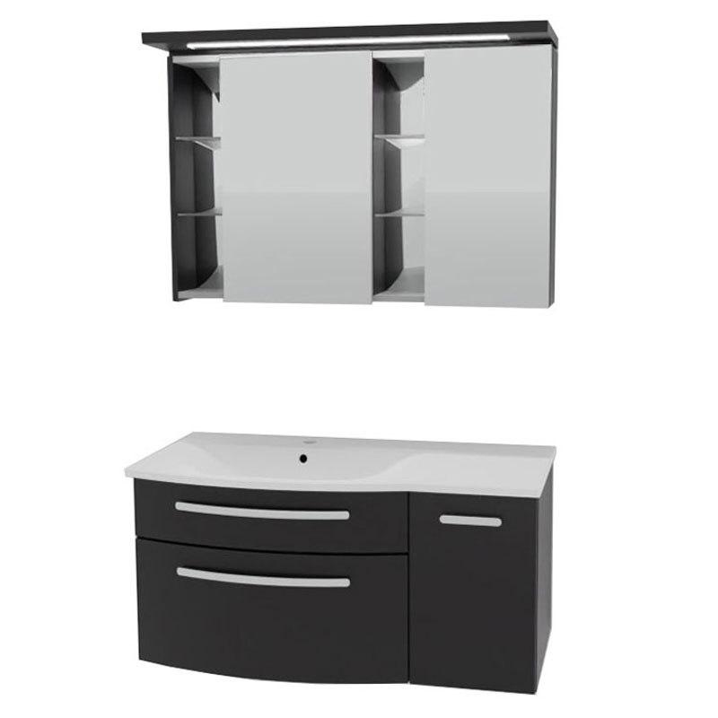 Puris Linea Badmöbel Set 11 - 100 cm, Spiegelschrank und Mineralguss-Waschtisch, Waschtischunterschrank