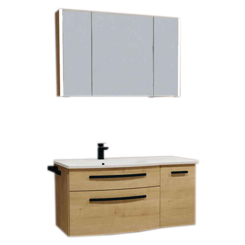 Puris Linea Badmöbel Set 14 - 100 cm, Spiegelschrank, Mineralguss-Waschtisch, Waschtischunterschrank