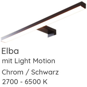 Aufsatzleuchte Flächenspiegel: ELBA schwarz 400 mm Breite, 6 W - mit LightMotion