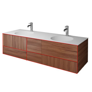 Ausführung Waschtischunterschrank: Front zweiteilig und verbunden Rechts