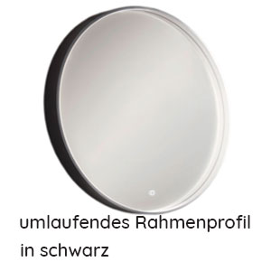 Ausführung Flächenspiegel: Flächenspiegel rund mit Rahmenprofil in schwarz