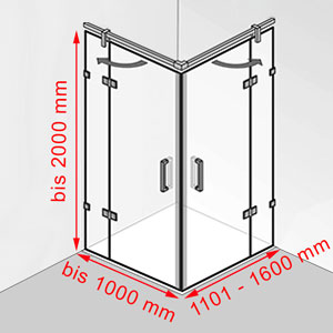 Breite / Tiefe / Höhe: bis 1000 mm / 1101 - 1600 mm / bis 2000 mm