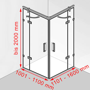Breite / Tiefe / Höhe: 1001 - 1100 mm / 1101 - 1600 mm / bis 2000 mm