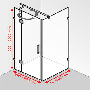 Breite / Tiefe / Höhe: 1001 - 1100 mm / bis 1000 mm / 2001 - 2200 mm